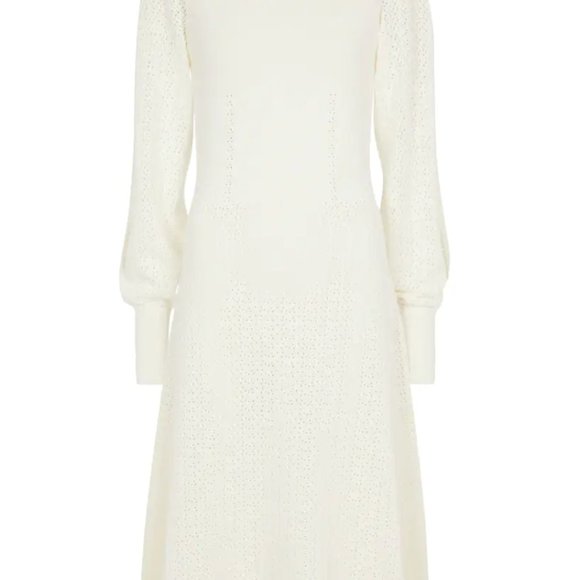 Victoria Beckham open-knit midi dress with cold shoulder in ivory size xs - Picture 2 of 8